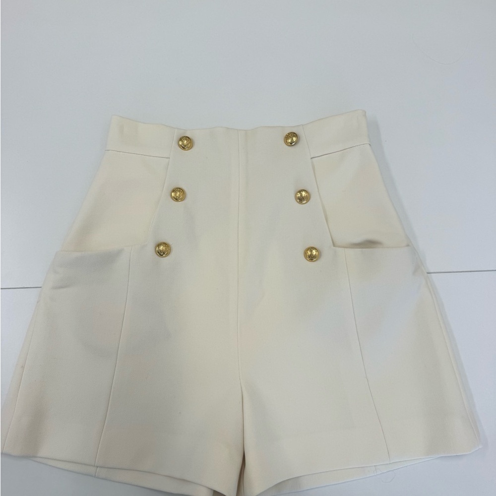 Zara High-Waist Cream Shorts with Gold Button Detailing